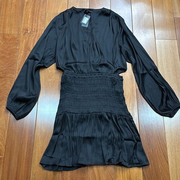 NWT Maje Rovely Black Satin Mini Dress FR 38 (US M) NWT MSRP $345 - Picture 6 of 13